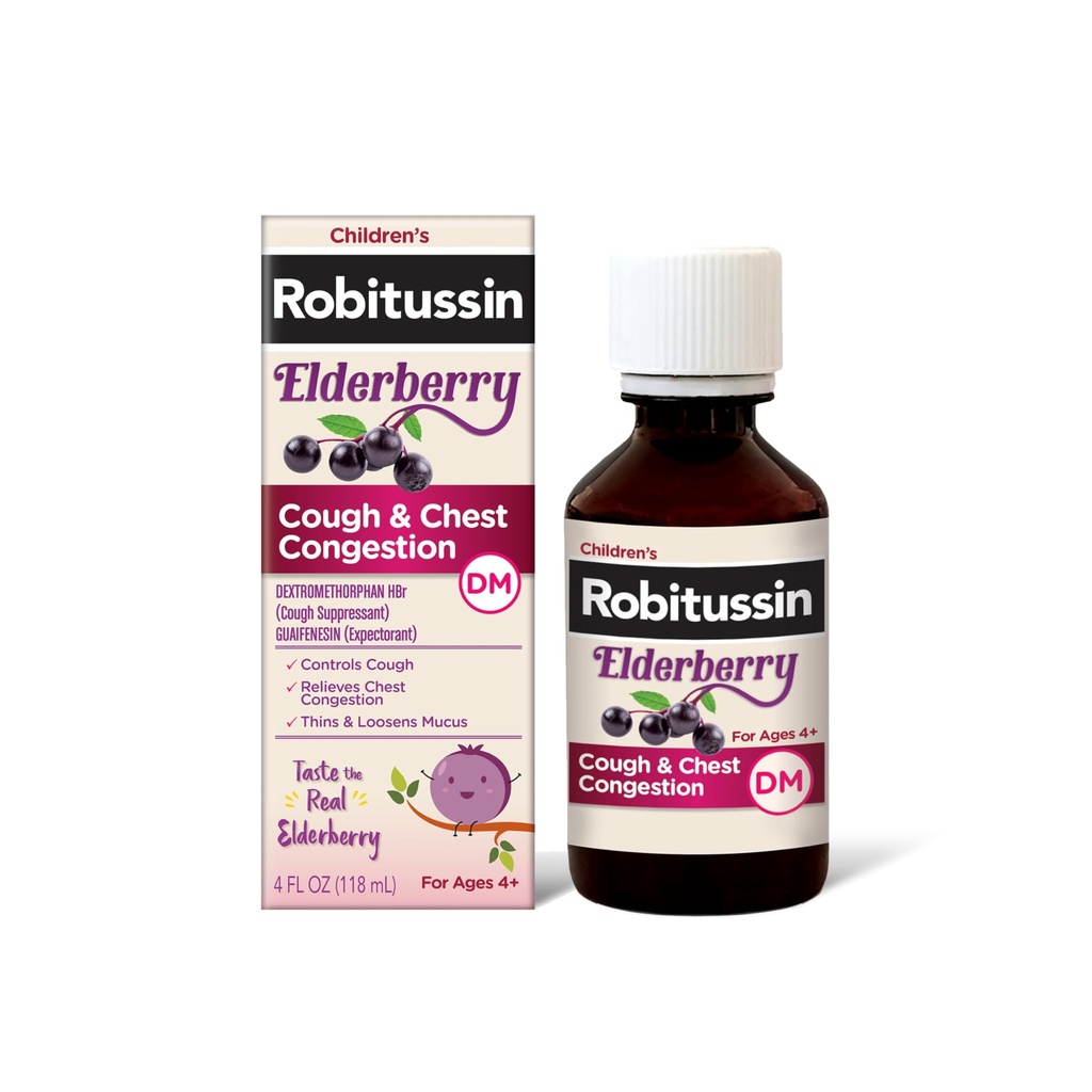 Robitussin Elderberry Cough + Chest Congestion DM Children's Cough Medicine, Chest Congestion Relief and Cough Syrup - 4 Fl Oz