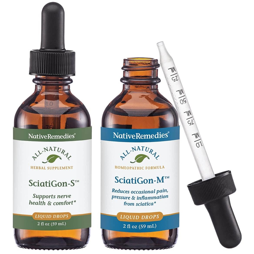 Native Remedies Complete Sciatigon ComboPack - All Natural Herbal Supplement pomaga zmniejszyć ciśnienie na Sciatic Nerve i Natural Homeopatic Remedy zmniejsza ból, skurcze i numbness