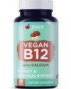 Yuve Vegan B12 z wapniem do maksymalnej Absorbcji - Active Energy & Central Nerwowy Wsparcie - 1000mcg Kobalamina Witamina B 12 - Naturalne, Non-GMO, Gluten- Free, Cugar- Free 30 Tabs