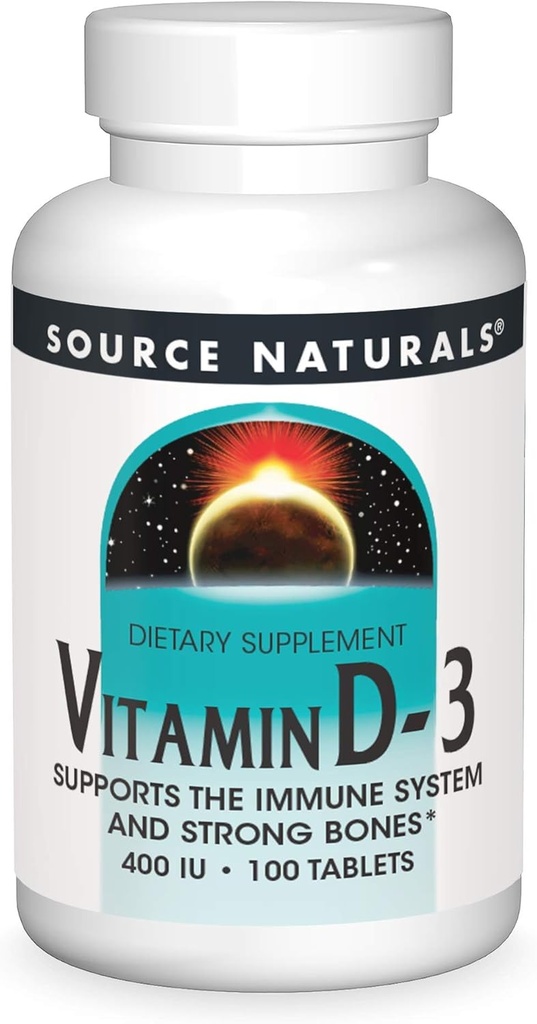 Źródło Naturals Witamina D-3 400 iu, Wspiera układ immunologiczny i silne kości * - 100 tabletek