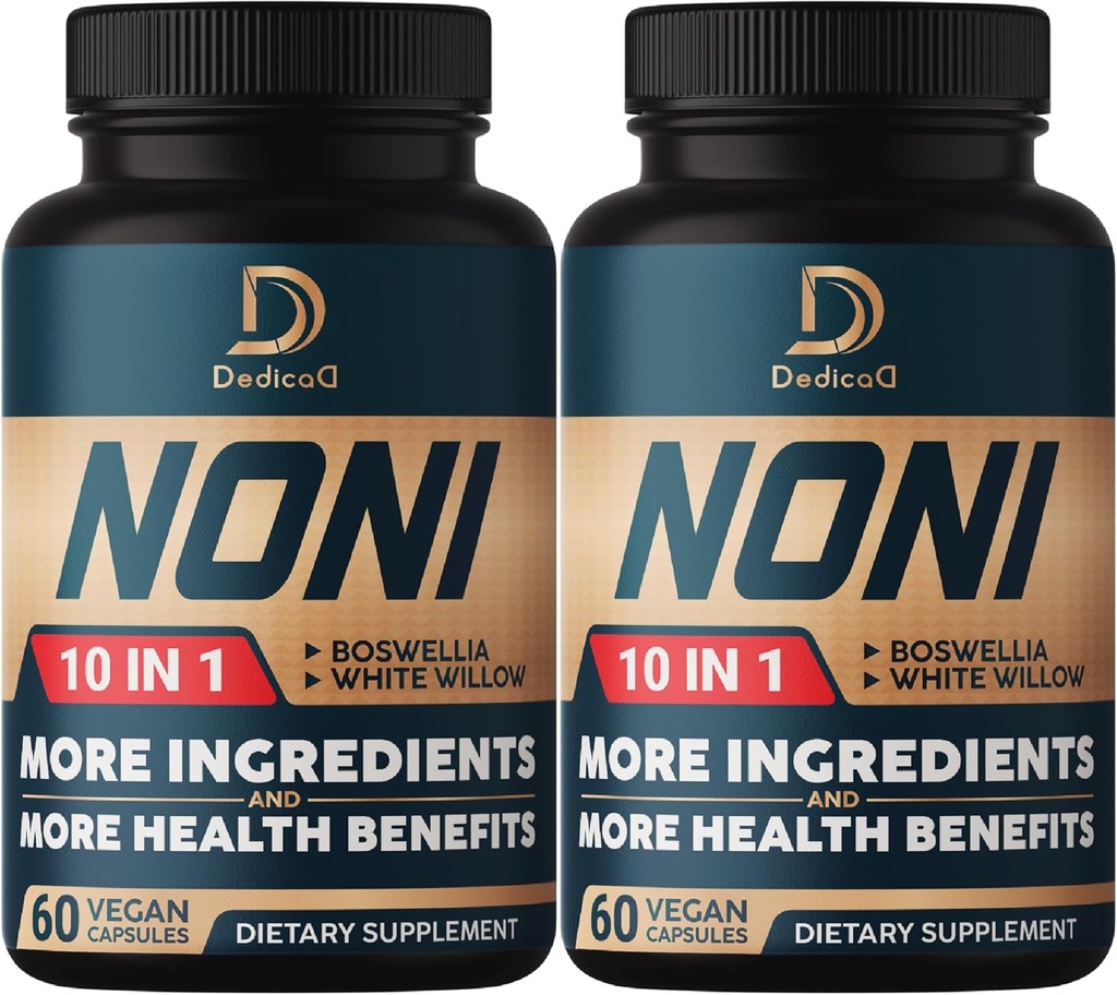 10in1 Kapsułki Noni - 4 miesięczne dostawy z Elderberry, Boswellia, Turmeric, Ginger & More - Support Muscle, Joint, Digestive & Immune - 2 opakowania 60 Kapsułek wegańskich, Non- GMO & Gluten- Free
