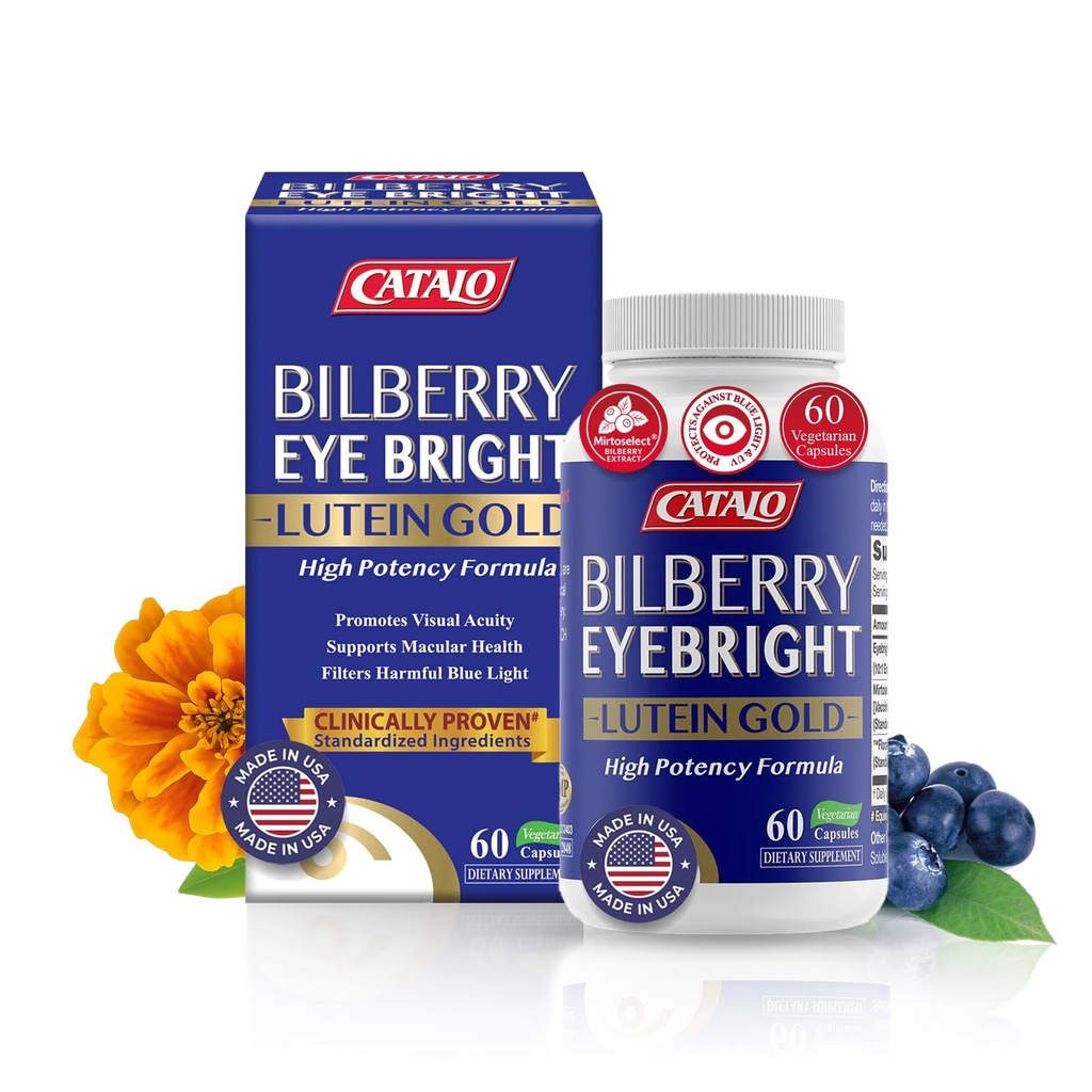 Bilberry Eyebright Extract Gold - for Fatigue & Blurry Vision - Witaminy oczu z Bilberry Lutein i Zeaksantyny Suplementy dla Clarity Eye -Halal - 60 Kapsułki