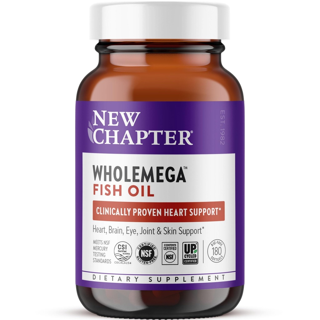Nowy rozdział Wholemega Fish Oil Supplement - 2000mg na serwis, Clinically Proven Wild Alaskan Salmon Oil with Omega-3 + Witamina D3 + Astaksantyna, 180 Softgels