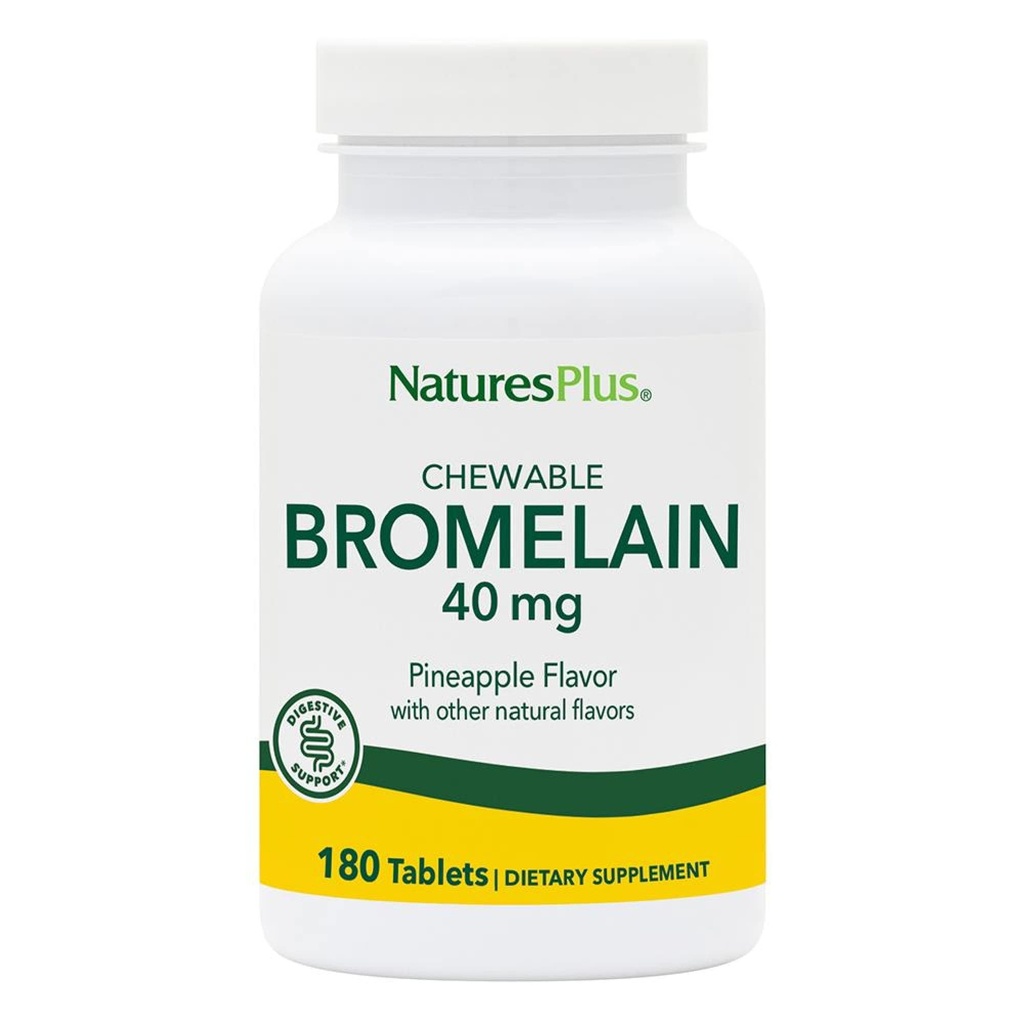 Nature Plus Bromelain do żucia - 40 mg - Naturalny suplement enzymatyczny - 180 tabletek do żucia (180 Servings)