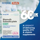 MAJOR Bismuth Subsalicylan 262mg Chewables - Oferty Heartburn, Niestrawność, Nudności, Biegunka, i Upset Stomach Relief - Antybiegunka - 30 Tabletki do żucia