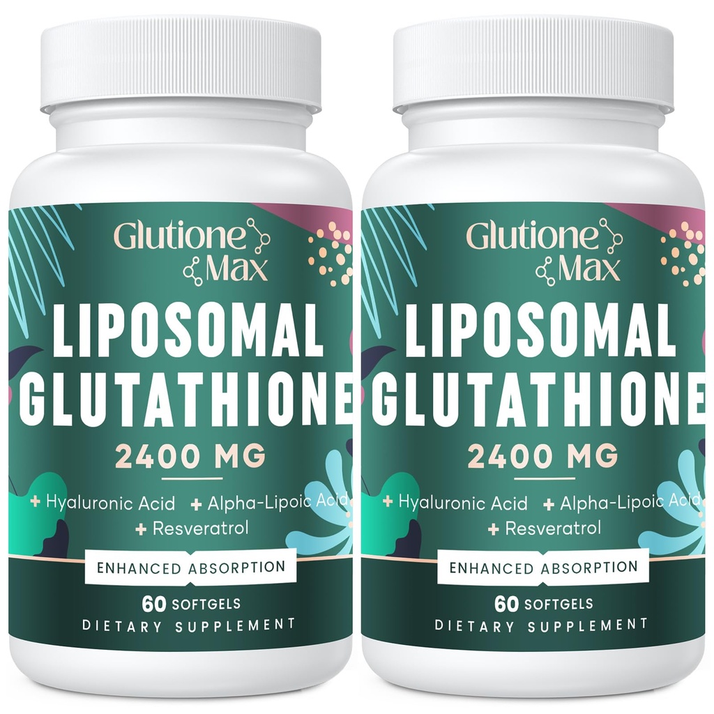 8- in-1 Liposomal Glutathione 2400 MG, Wysoka receptura przeciwutleniacza absorpcji - z kwasem hialuronowym, kwasem alfa- lipoinowym, Resveratrol - Skóra, Detox wątroby i układu immunologicznego, 120 Softgels
