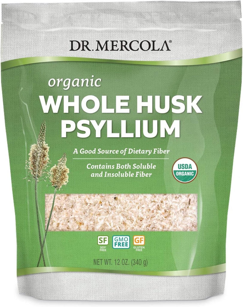 Dr Mercola Organic Whole Husk Psyllium Suplement diety, 68 Służenia (12 Ounces), Dobre Źródło Fiber Dietetyczny, Popiera Digestive Health, Nie GMO, Gluten Free, Soy Free, USDA Organic