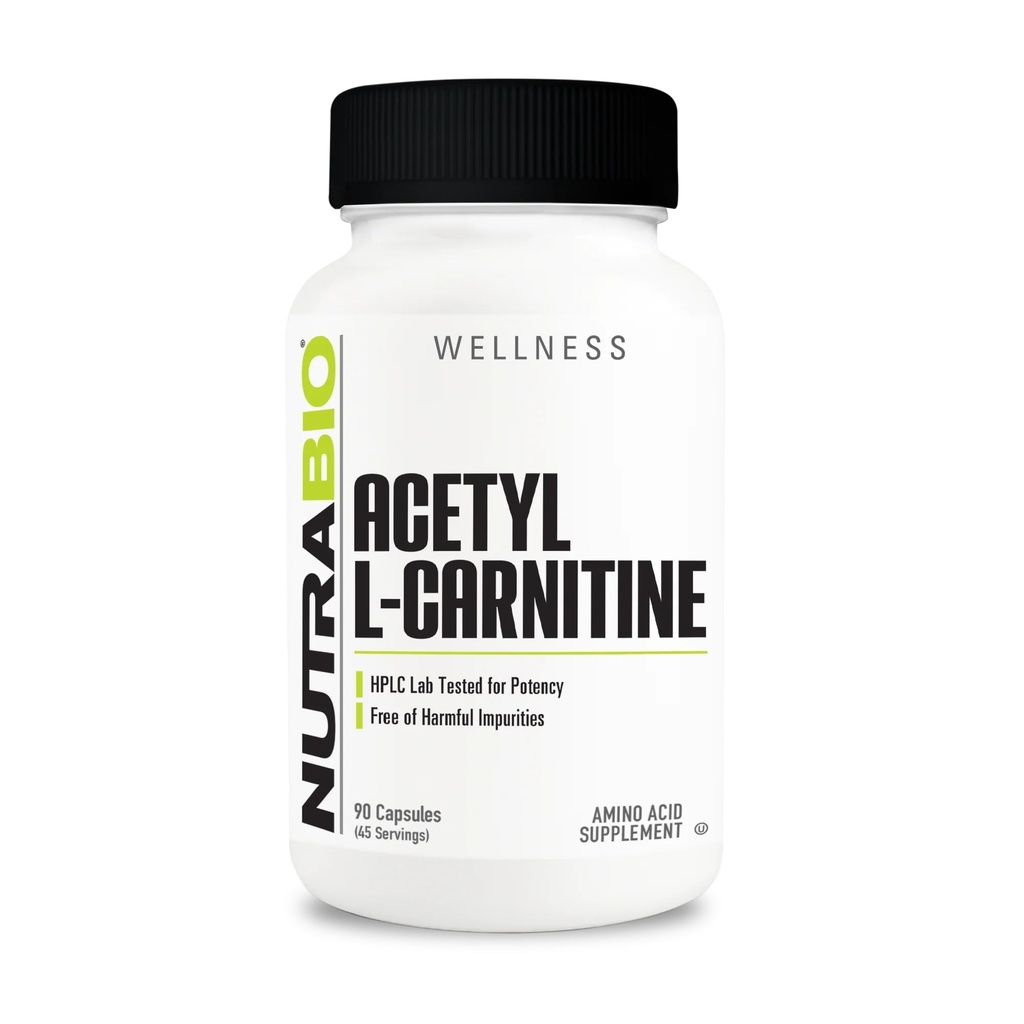 NutraBio Acetyl L- Carnitine (ALCAR) Supplement, 500mg - Wsparcie produkcji energii naturalnej, Zarządzanie Metabolicznymi, i ogólnego zdrowia, 90 Kapsułki
