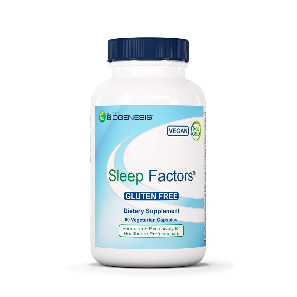 Nutra Biogenesis Sleep Factors - Suplement do pomocy w czasie snu dla dorosłych z melatoniną, magnezem, walerianami, GABA & L- Theanine, Sleeping & Rest Support - 60 Kapsułek wegetariańskich