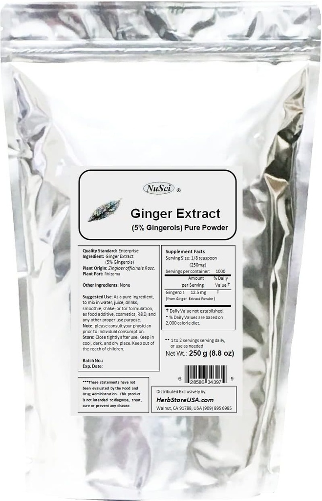 Ginger Root Extract 250g (8.8 oz) Proszek Standaryzowany 5% Gingerols, Wsparcie Digestive System