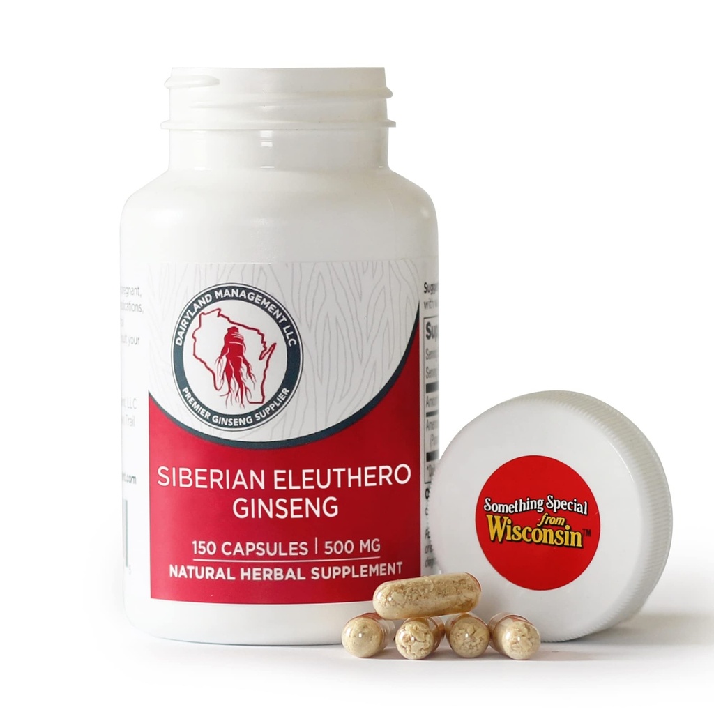 Dairyland Ginseng - Syberyjski Eleuthero Root Kapsułki - 150 ct - Autentyczny Syberyjski Ginseng - Wykorzystać jako część Twojej codziennej Herbal Supplement Routine - Gluten Free & Non-GMO