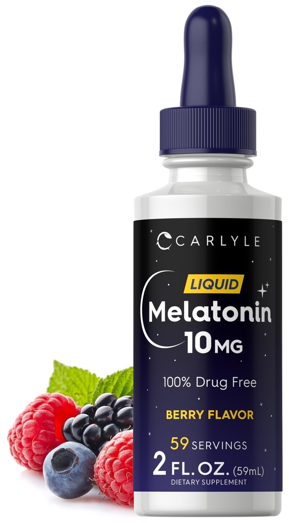 Carlyle Melatonin 10mg Humalog 124; 2 fl oz Płynne Krople Humalog 124; Berry Flavor Humalog 124; dla dorosłych: 124; Non-GMO, Suplement wegetariański