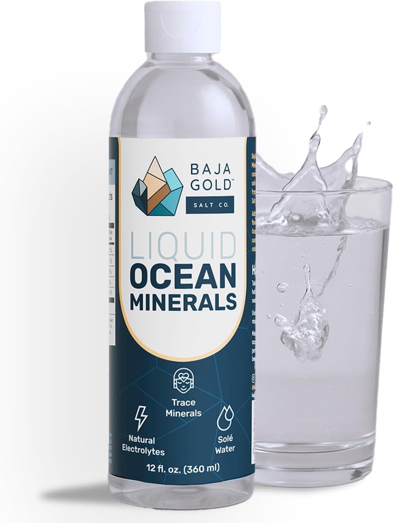 Baja Gold Liquid Trace Mineral Drops - Pure Ocean- Based Minerals for Water & Food Bilans 124; Nierafinowane elektrolity dla zrównoważonego smaku 124; Mineral- Rich Saline Solution & Oral Cleanse 124; 12 fl oz, 90- Day Supply.