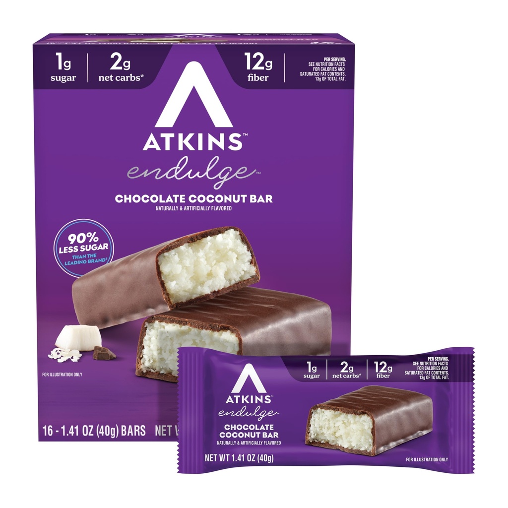 Atkins Endulge Czekoladowy Kokosowy Bar aromatyczny, niskocukrowy Treat, wysoki w włóknach, 16 Hrabia