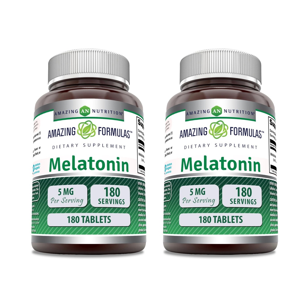 Amazing Melatonin Supplement Equipment 124; 5 Mg Per Serving Equipment 124; 180 Tablets Equipment 124; Non-GMO Equipment 124; Gluten Free Equipment 124; Made in USA Equipment 124; Pack of 2