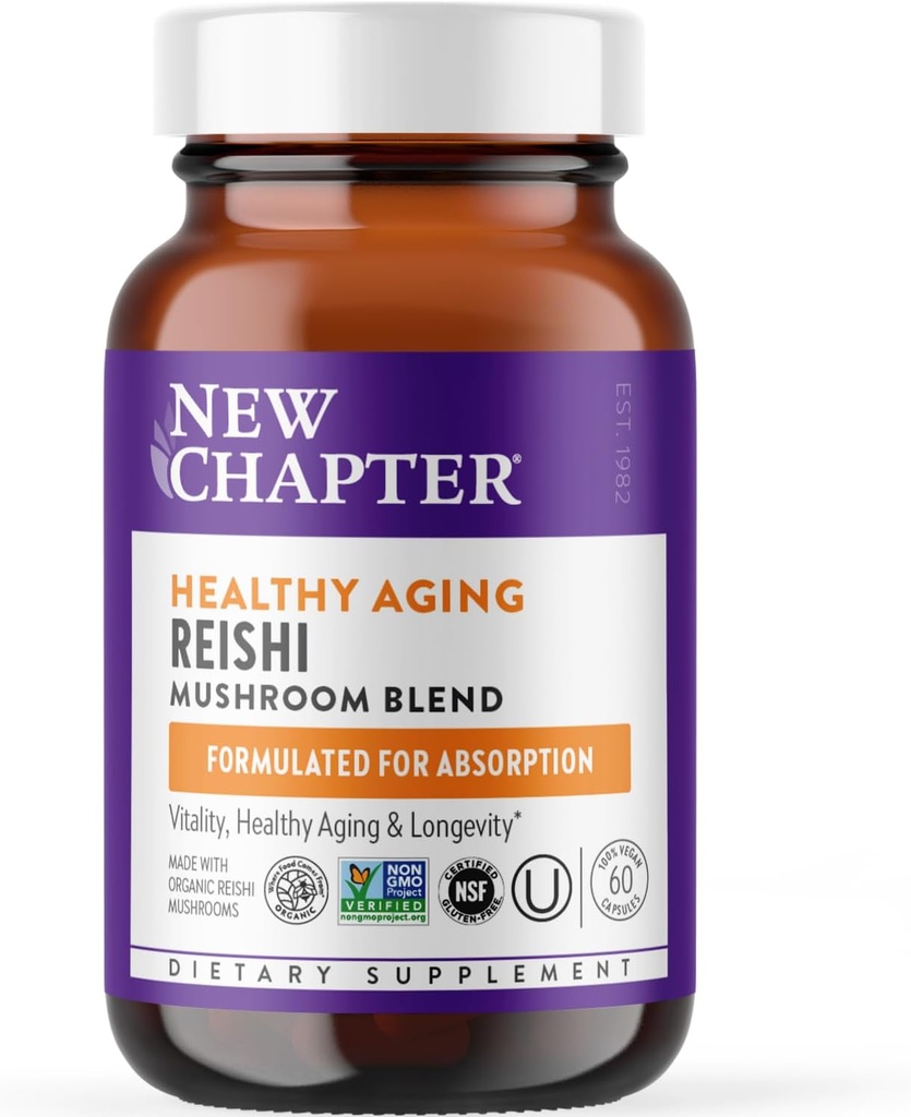 Nowy rozdział Reishi Mushroom - LifeShield Reishi for Healthy Aging + Organic Reishi Mushroom + Vegan + Non-GMO, Składniki Nootropowe - 60
