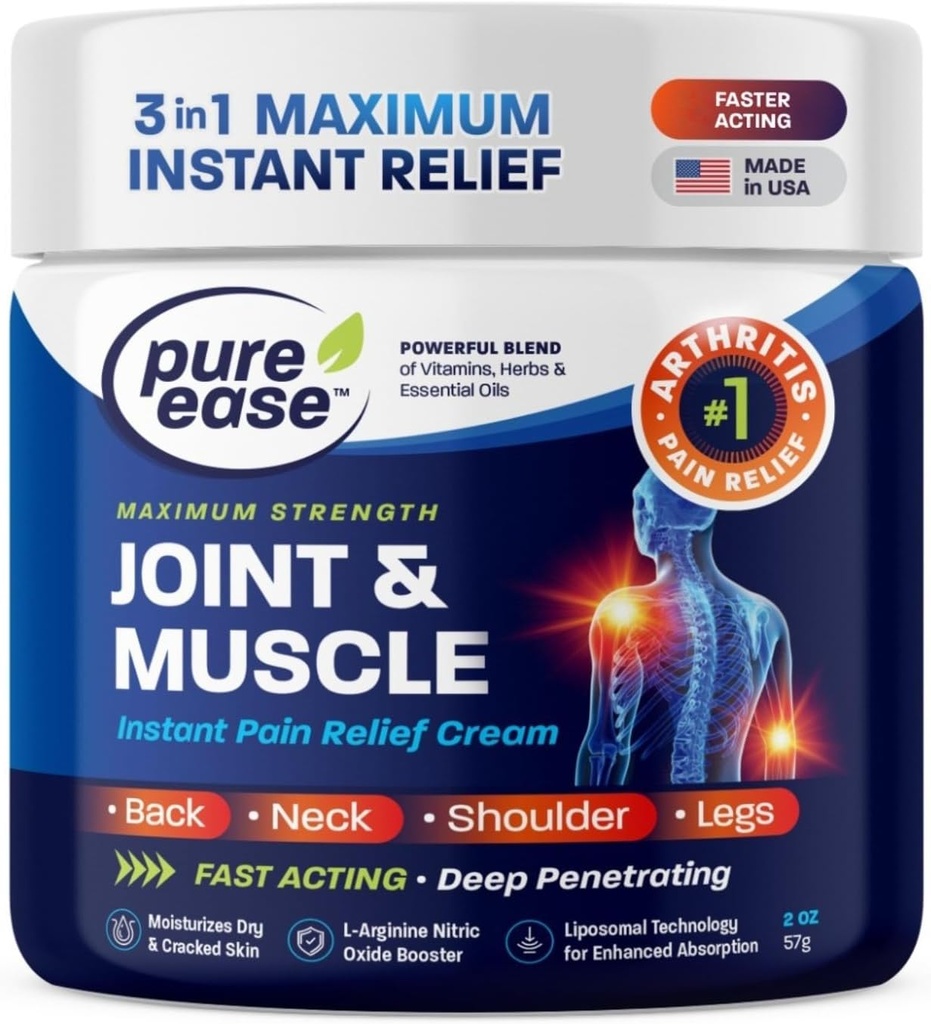 Zapalenie stawów Pain Relief Cream for Back 3 in 1 Maximum Instant Relief 2 OZ - Szybkie działania mięśni Pain Cream Extra Siła Joint & Knee - Potężna formuła dla łopatki szyi i dolnego pleców