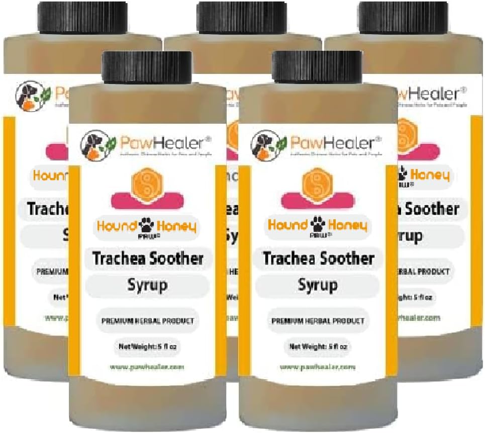 Tchawica Soother Syrop 5PAK Hound Miód - Naturalne zioła Remedy na objawy zwichniętej tchawicy - Smaki dobre - Łatwe do podania (5 fl oz / ea)