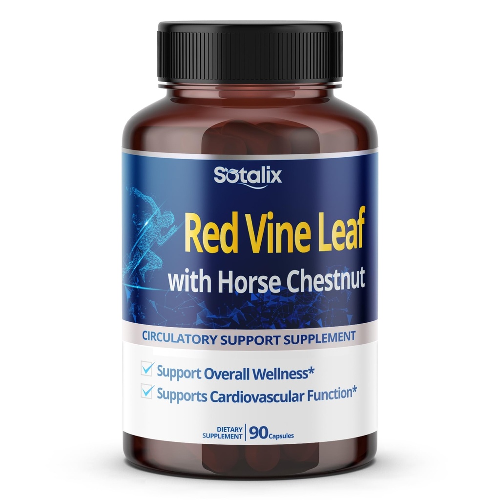 Red Vine Leaf and Horse Chestnut, 50% Flavonoids for Leg Vein Support, Skóra, Heart Wellness - Made in USA