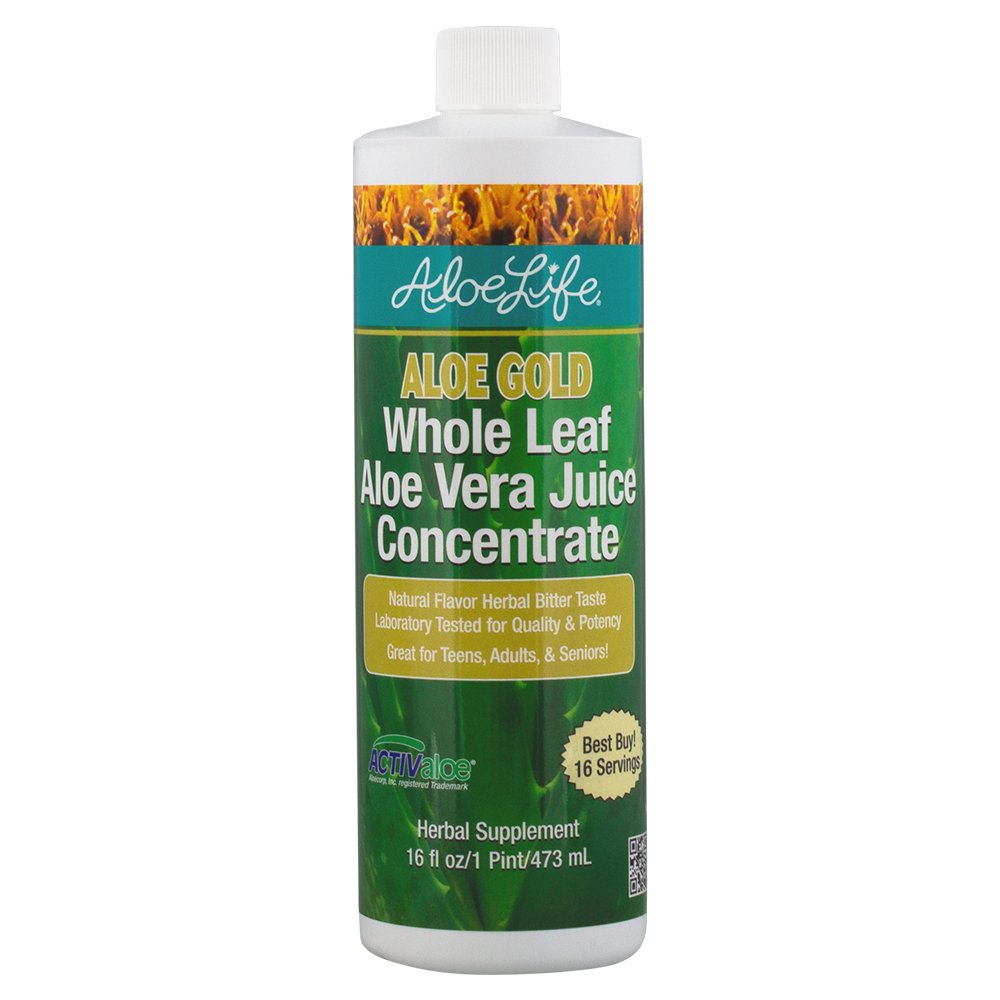 Aloe Life - cały sok z liści Aloe Vera, Certified Organic, Gluten- Free (Aloe Gold, 16 oz)