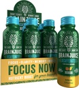 Sok BrainJuice Decaf Brain Support Shot, Gluten Free Supplement Shots for Energy & Focus, Zdrowe napoje z Alpha GPC, Witamina B & Decaffeined Green Tea Leaf, Peach Mango, 2,5 fl oz, 12 Pack