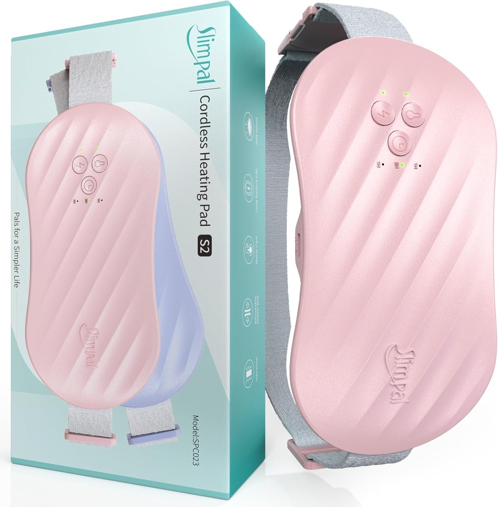 Slimpal AI Portable Heating Pad for Period Cramps, Smart AI Heat Chip, Electric Cordless Heating Belt for Back, Belly, Waist, Stomach, Menstrual Wearable Heating Pad Gifts for Girl Women Her Pink S2