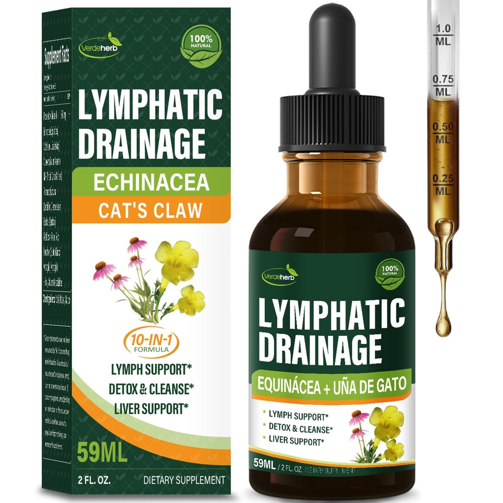 Cleavers Lymphatic Dreanage Drops Enhance Lymph System Detox Cleanse, Echinacea, Thistle mleka, Koty Pazur, Turmeric, Dandelion, Burdock suplement wsparcia immunologicznego. 2oz