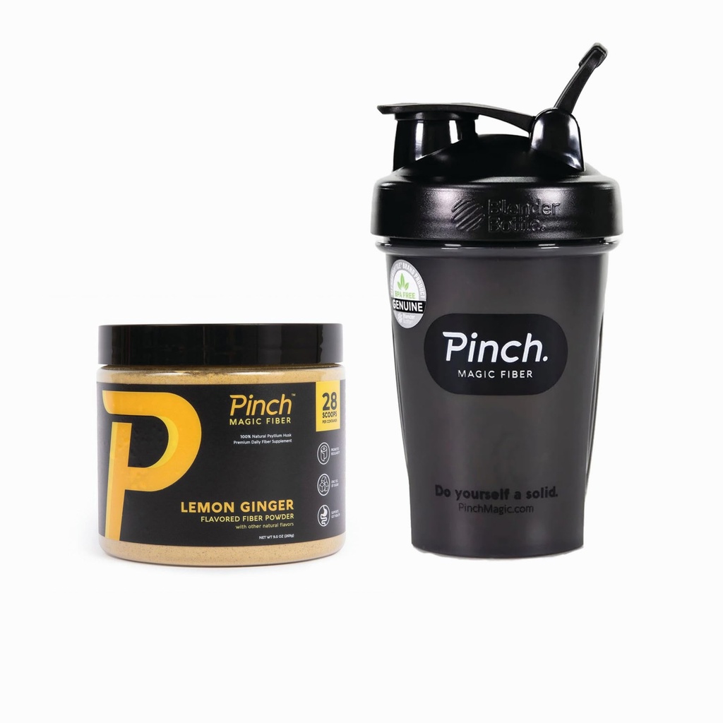 Pinch Magic Fiber & Shaker Combo Between 124; Prebiotic Pzyllium Husk Fiber for Digestive Health, Keto, Wegan, Low Sugar Between 124; BPA- Free Shaker for Smooth Mixing, Przyjazny dla podróżnych, Zmywarka Sejf 124; 28- Day Supply