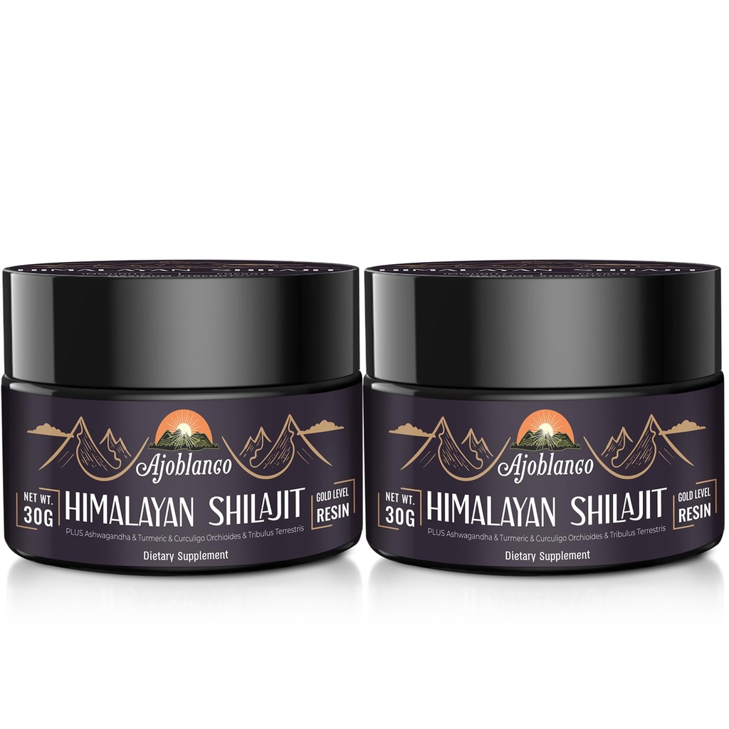 Ajoblanco 600mg Natural Himalayan Organic Shilajit Resin - Himalayan Gold Shilajit Resin with Organic Ayurvedic Blend in High Potency for Energy, Siła i odporność, Opakowanie 2