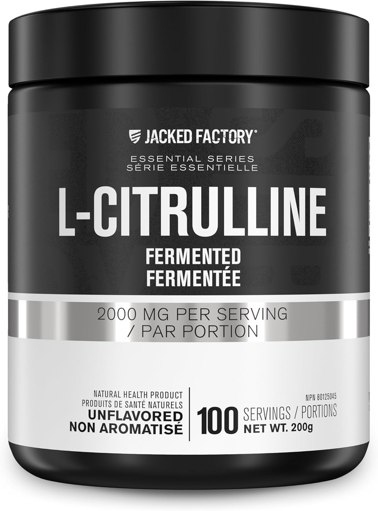 Jacked Factory L- Citrulline - Fermented L Citrulline Powder, Nitric Oxide Booster dla zwiększonego przepływu krwi, Siła, & Endurance - 100 Sług, Unflavored