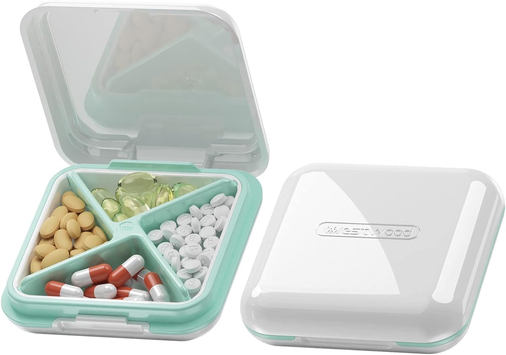 DUBSTAR pill case, Small pill box - wodoodporny przenośny codziennie mały pill case for Purses Pocket Compact Travel Medicine Holder for Vitamin, Fish Oils, Supplements, Medication (White)