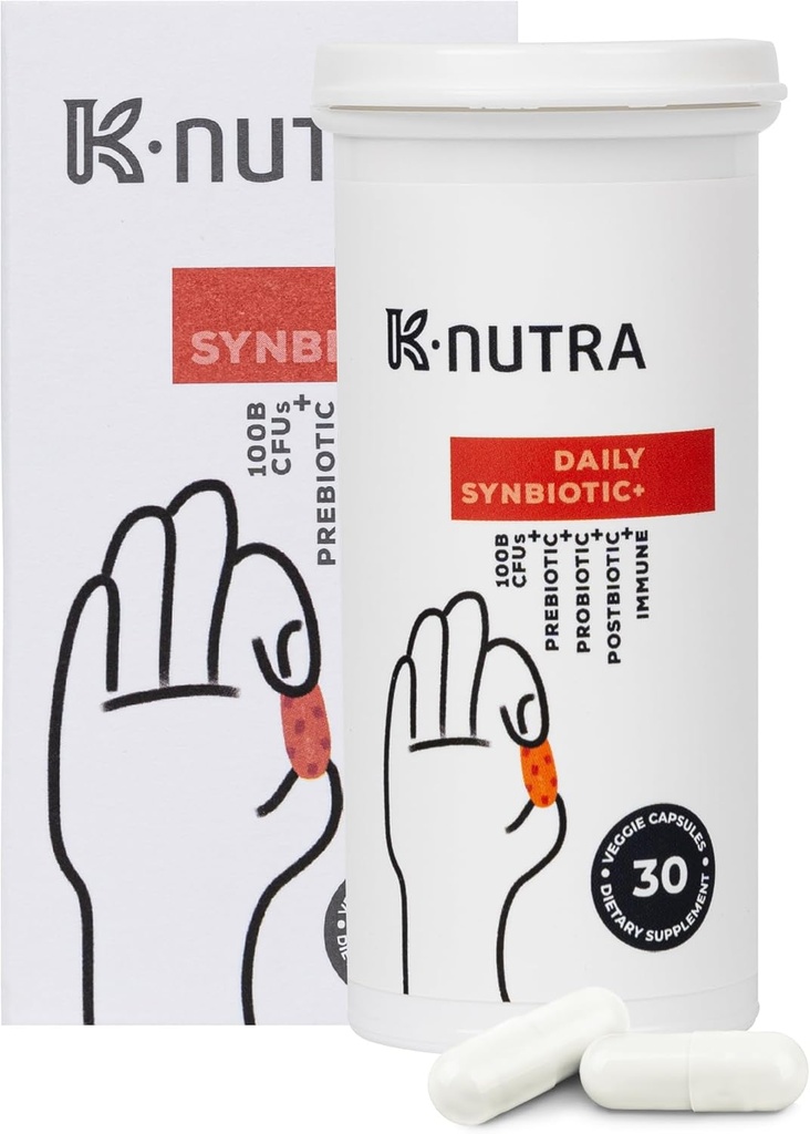K- Nutra Daily Synbiotic + XI124; 30 Kapsułki XI124; 4- in-1 Prebiotyki, Probiotyki & Postbiotyki XI124; 100 Miliard CFU XI124; Gut & Digestive Health Supplement for Women & Men