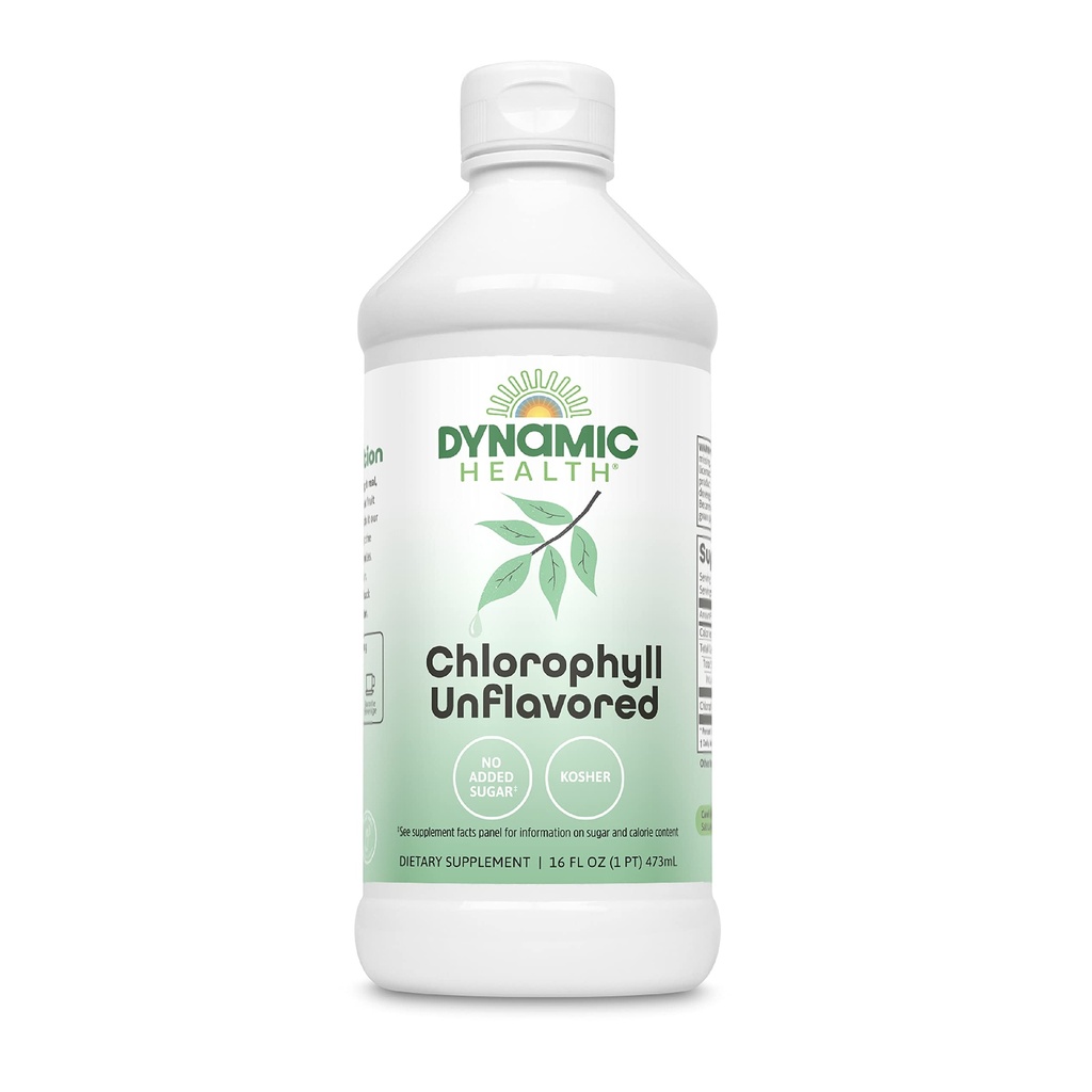 Dynamiczne zdrowie Chlorofil ciecz Unflavored 100 mg, Chlorofiliny miedzi sodowej z Alfalfa i liści morwy, Oczyszczanie roślin i ododór, Nie dodawany cukier, 16 Fl Oz