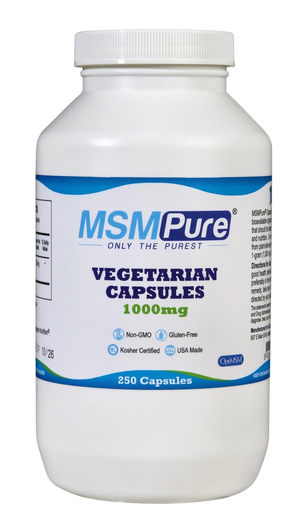 KALA ZDROWIE MSMPUR MSM Kapsułki wegetariańskie - 1000 mg US- Made MSM per Capsule for Joint Health, Wygląd skóry, Włosy i Nail Support - 250 Hrabia, Siarka organiczna