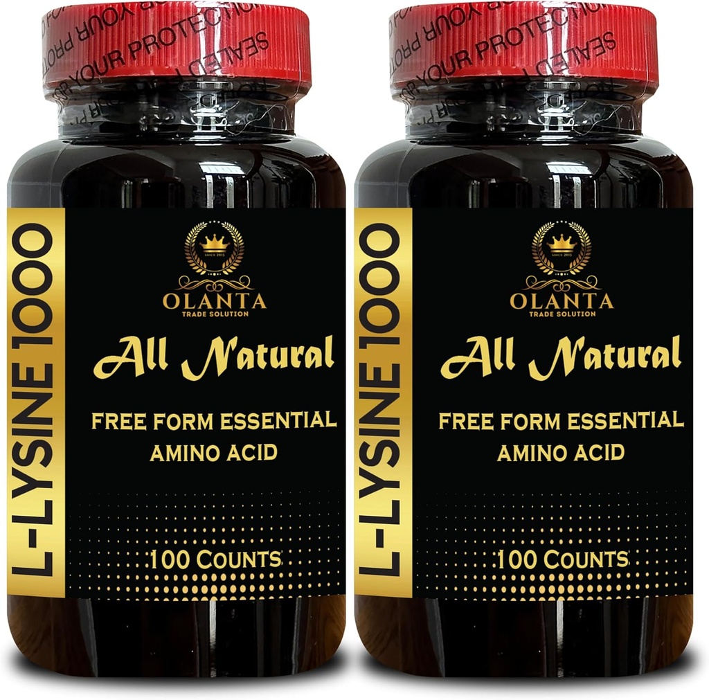 L- LYSINE 1000 mg Wolna forma Amino Acid Essential - Pure 1000mg Acidum Amino Acid Supplement, Połączona obsługa tkanek, Wolna forma Amino Acids, L Lisine Complex, Amino Acids - 2 Butelki 200 Liczby