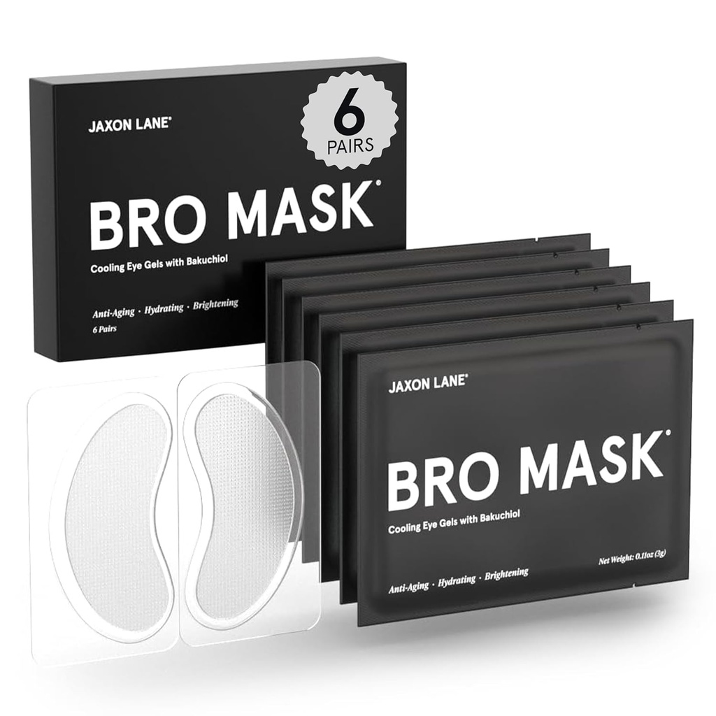 BRO MASK pod plastry pod oczami dla mężczyzn pielęgnacji skóry 124; Maski chłodzące oczu dla ciemnych kręgów i puffness, anty starzenia hydrogel Pads z Bakuchiol, kofeina i Niacinamid, Torebki do oczu Leczenie mężczyzn (6 par)