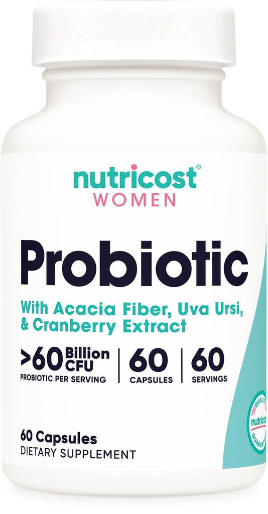 Nutricost Probiotic dla kobiet 60 Miliard CFU, 60 Kapsułki, Complex with Acacia Fiber, Uva Ursi, & Cranberry Extract - Non-GMO & Gluten Free