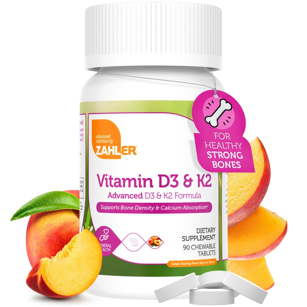 Zahler - witamina D3 & K2 Suplement do żucia (90 Count) - Certified Kosher K2 D3 Witamina 5000 j.m. Pyszne tabletki do żucia - Witamina D & K2 do wchłaniania wapnia, Gęstość kości i wsparcie immunologiczne