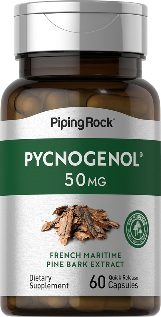 Piping Rock Pycnogenol Supplement Supplement 124; 50 mg 124; 60 Kapsułek 124; Ekstrakt French Maritime Pine Bark Extract 124; Pinus Pinaster dla mężczyzn i kobiet 124; Non-GMO, Gluten Free