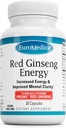 EuroMedica Red Ginseng Energy - Suplement do wsparcia zdrowej energii i skupienia - Suplement ziołowy z koreańskiego Red Ginseng Root Powder - Wegańskie tabletki do pomocy zdrowej odporności - 30 Kapsułki