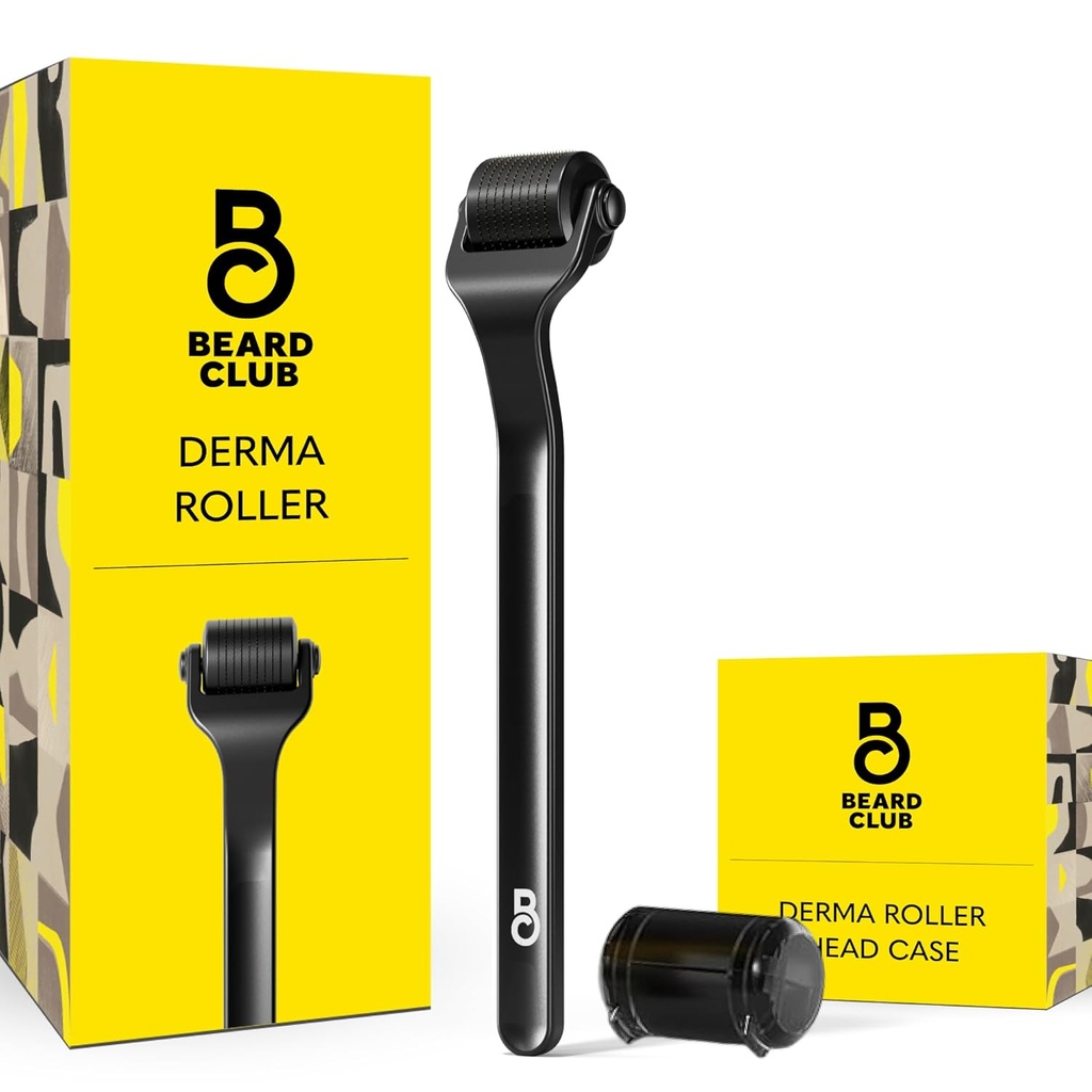 Roller Beard Club Premium Derma for Face, Body and Scalp - Microneedling Roller for Men and Women with 540 Titanium Microneedles - for Hair & Beard - Ważony metalowy uchwyt - Magnetyczne obudowy