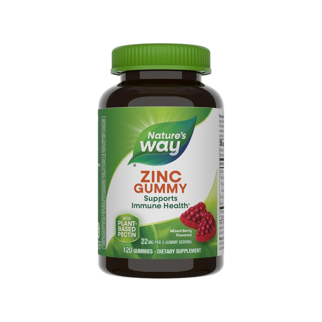 Nature 's Way Gummies cynku, Gummy wsparcia immunologicznego z 100% Dzienna wartość cynku na 1- Gummy Serving *, Dorośli & Dzieci 9 +, Gluten Free, Pektyna na bazie plantacji, Mieszane Berry Flavored, 120 Gummies