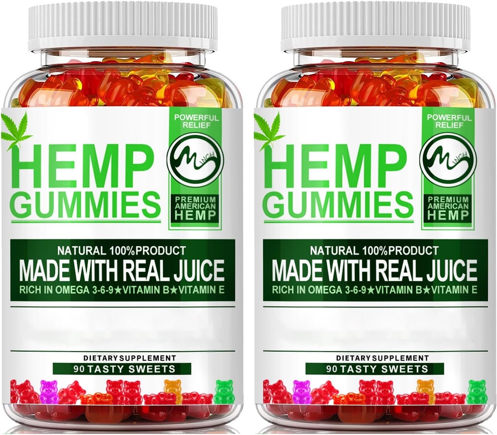 (2 Pack) Gummies z konopi - 90PCS Stress Relief Fruity Gummy Bear with Hemp Oil