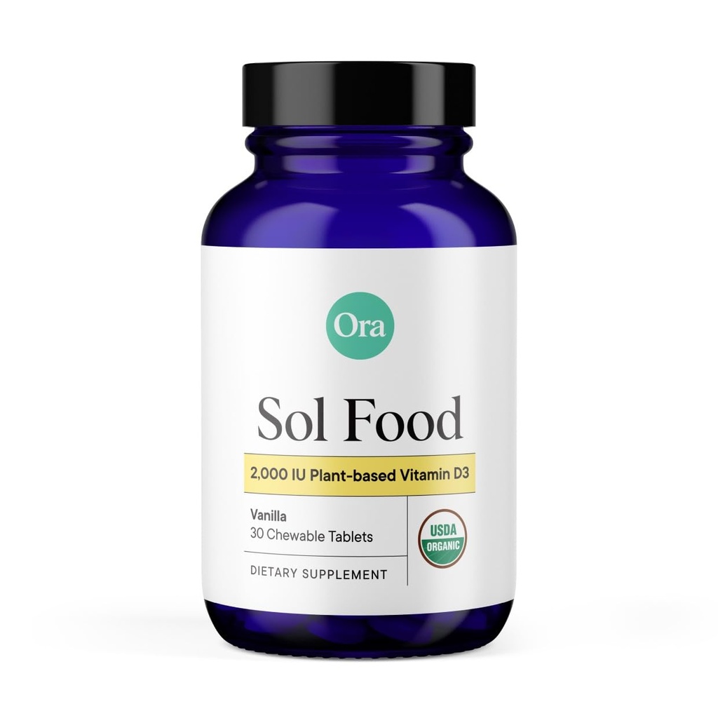 Ora organiczna witamina D3 2000IU - Wegańska witamina D Chewables z Lichen for Bone Health, Immune Support, & Mood Agregat 124; Maksymalna absorpcja - 1 Miesiąc Dostawy, 30 Wegańskie tabletki do żucia Vanilla
