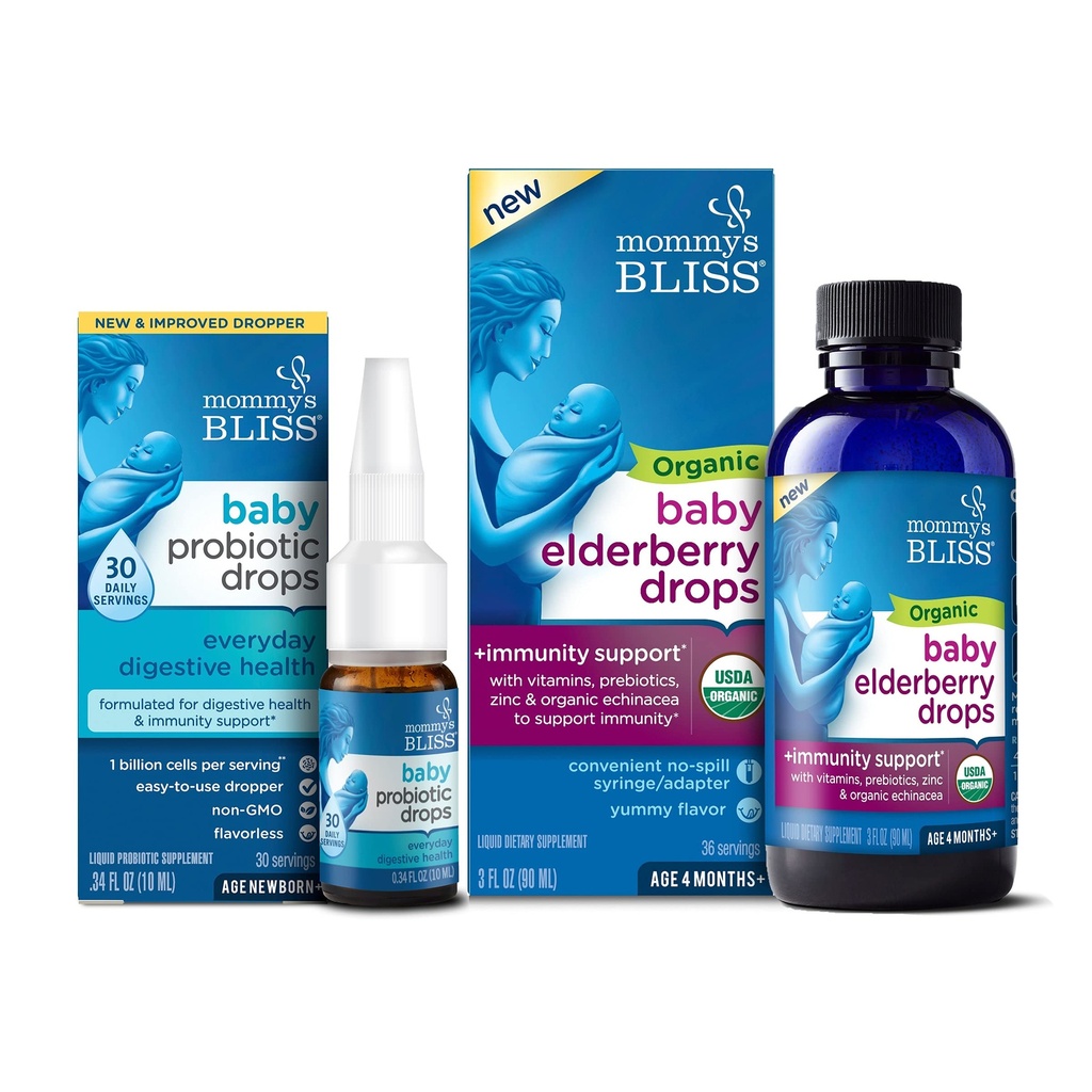 Mamusi Błogość Baby Probiotyczne krople Codziennie 30 Sługi (Pack of 1) z Organic Baby Elderberry Drops 36 Sługi (Pack of 1), Wsparcie dla nietykalności dziecka