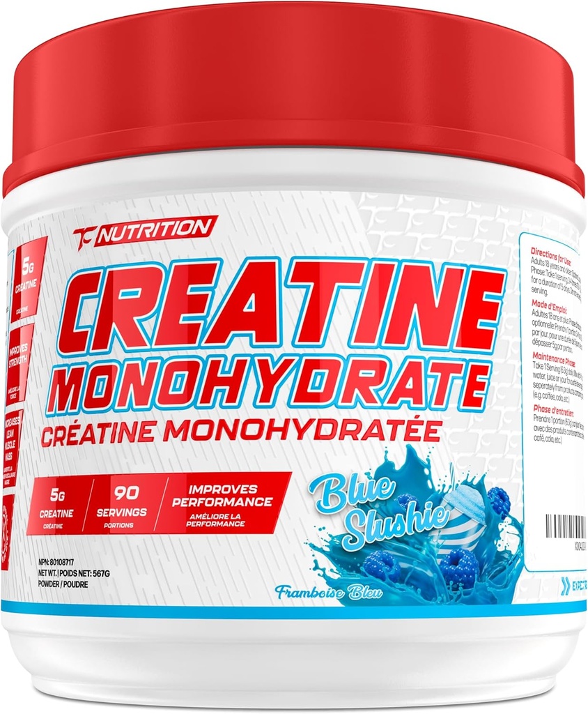 TC Nutrition Kreatywna jednowodny proszek 5g - Czysty Kreatywny proszek dla zwiększonej siły, Wzrost mięśni, Lepsza wytrzymałość i wydajność (90 Słupki - Niebieska Slushie, 90 Słupki - Niebieska Slushie)
