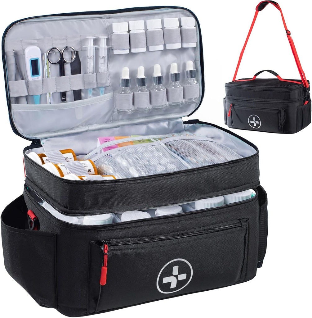 BAGSFY Travel Medicine Bag Organizator, Torba medyczna Puste, Pill Bottle Organizer for Home, Duży magazyn leków, Travel Carry Case pierwszej pomocy Kit Puste, Zestaw awaryjny.