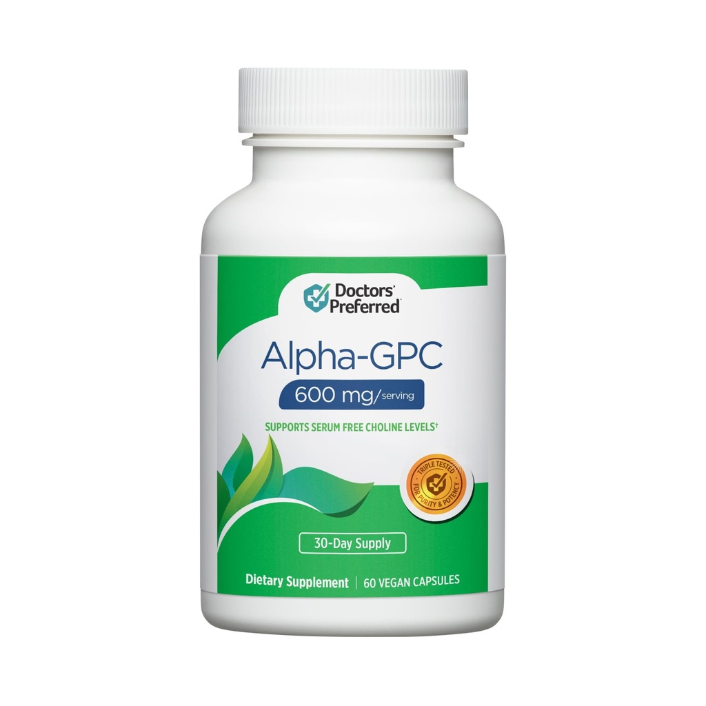 DOCTORS 'PREFERRED Alpha GPC Supplement - Formuła Premium. 600 MG / Podawanie, 60 Kapsułek wegańskich, 30- Day Supply