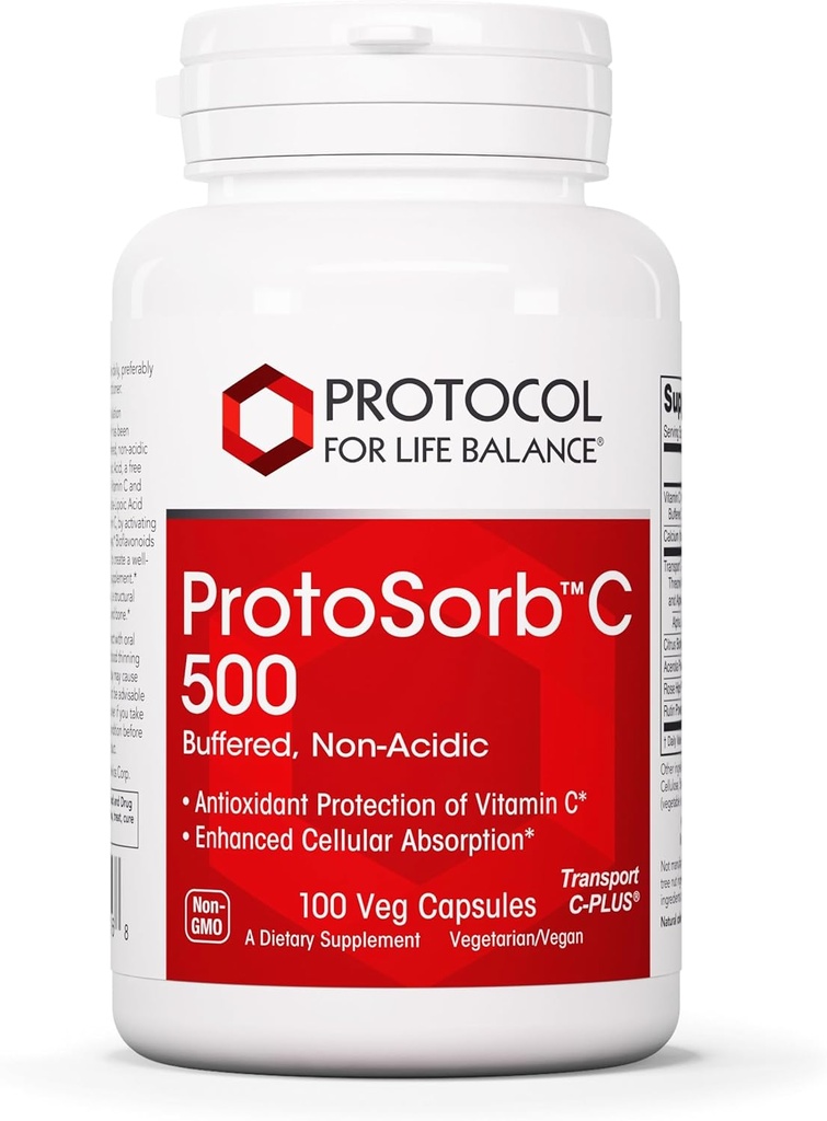 Protokół Protosorb C 500 - Witamina C silnie wchłanialna - dla układu immunologicznego i suplementu do zdrowia kości * - z kwasem alfa- lipoinowym - buforowana, Witamina C - 100 Czapki Veg