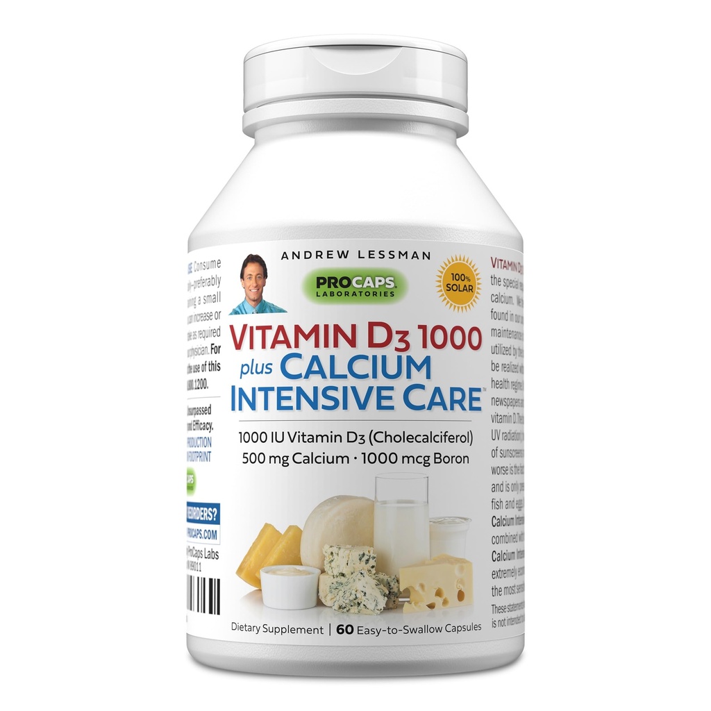 ANDREW LESSMAN Witamina D3 1000 Plus Intensive Care Wapnia 60 Kapsułki - Zasadnicze dla wchłaniania wapnia, Wspiera zdrowie kości, Zdrowe funkcje mięśni. Delikatnie, Easy- to- Absorb. Brak dodatków